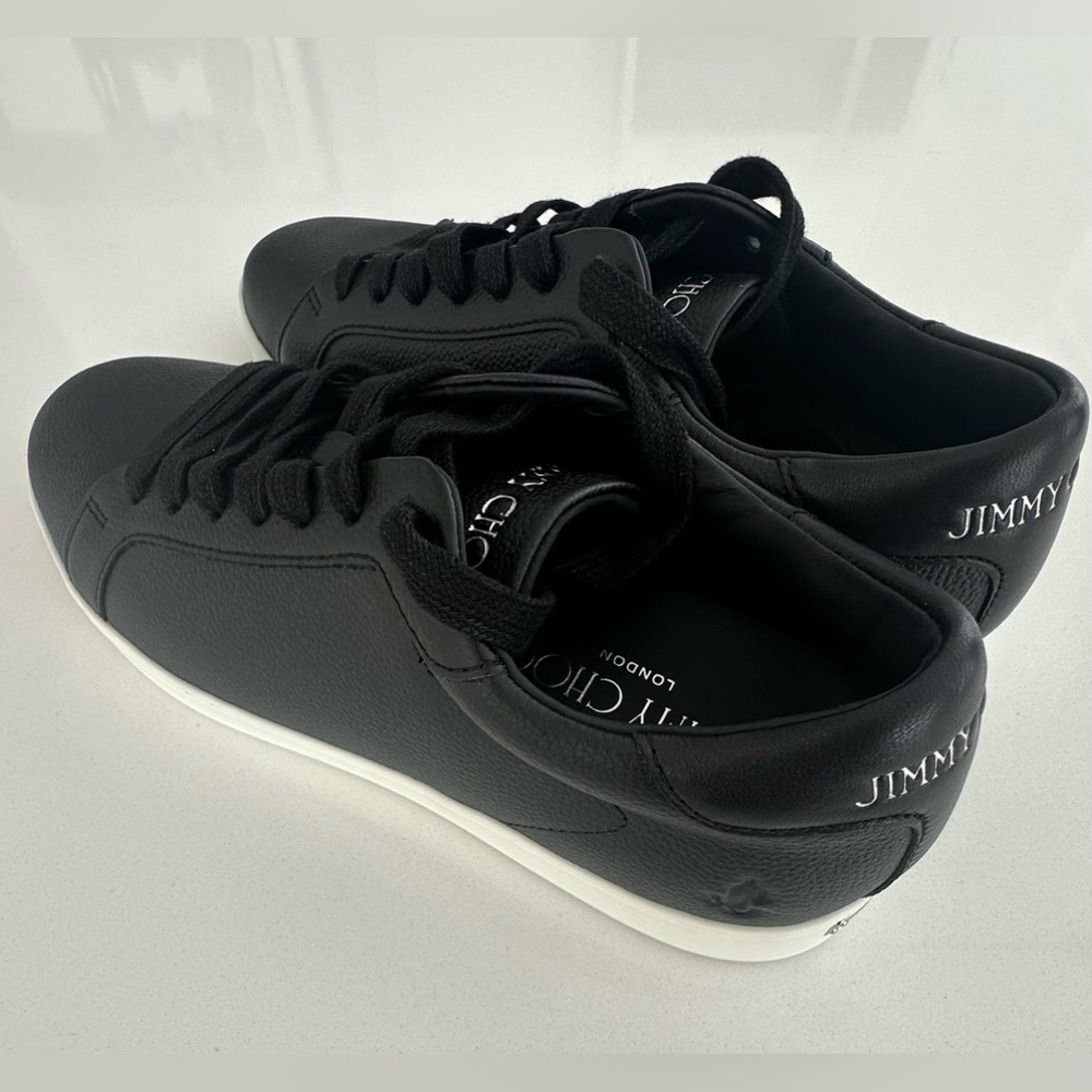 NEW black leather Jimmy Choo, size 7, sneakers with silver embellishment